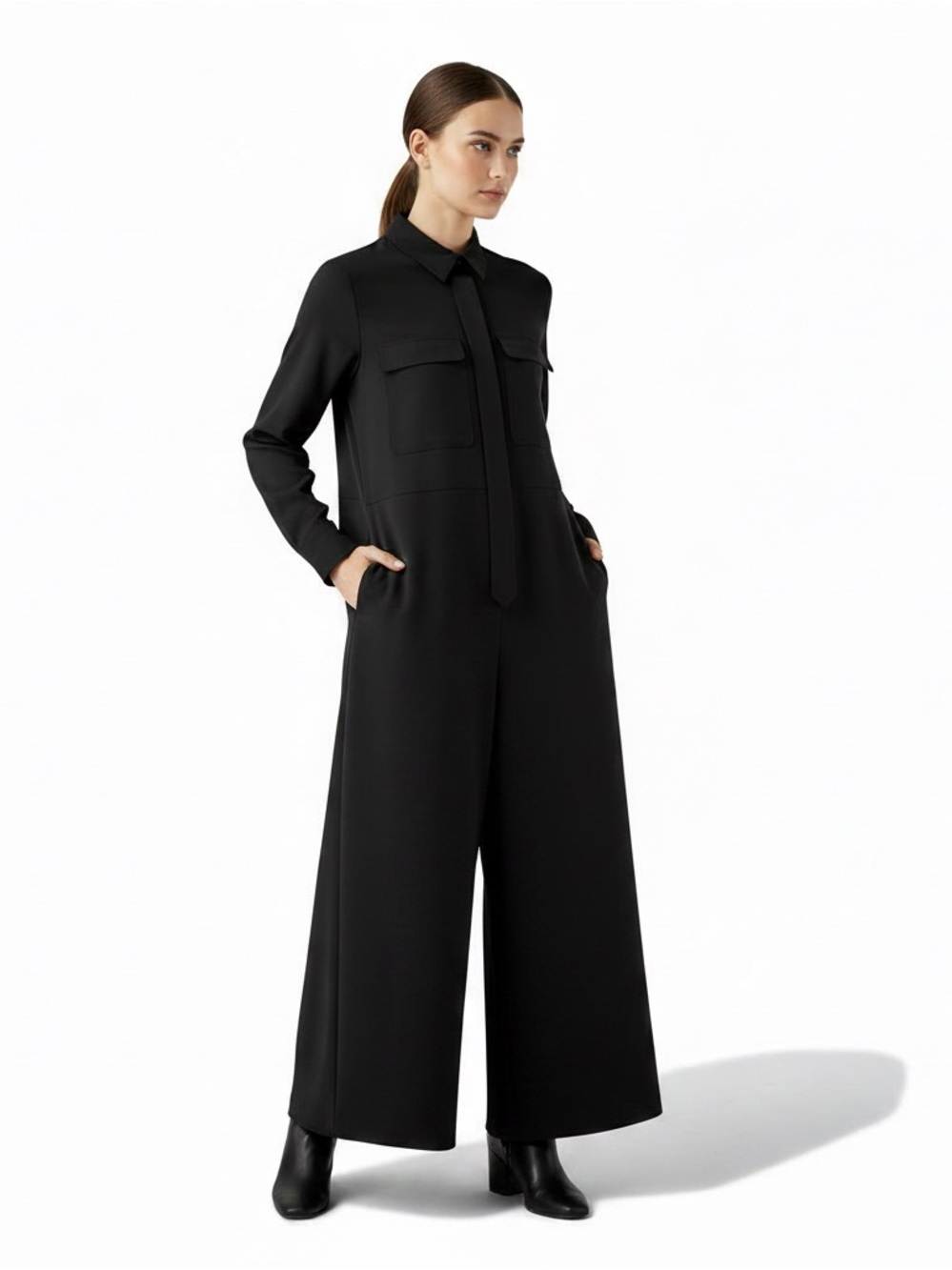 Banana Republic Black Utility Jumpsuit Size 0P Long Sleeve Button-Down Collar Po